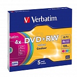 Картинка Диск DVD+RW Verbatim 4.7Gb 4x Slim case (5 шт) (43297)