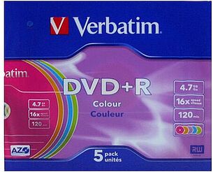 Картинка Диски DVD+R Verbatim 16X Colour 5 шт Pack SlimCase