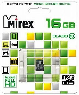 Картинка Карта памяти Mirex microSDHC (Class 10) 16GB (13612-MC10SD16)