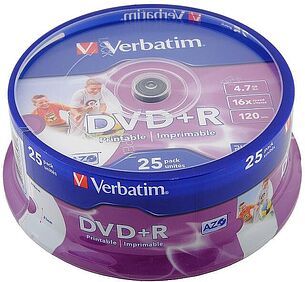 Картинка Диск DVD+R Verbatim 4.7Gb 16x Cake Box (25шт)