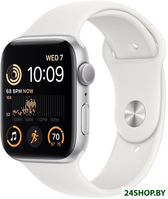 Умные часы Apple Watch SE 2 44 мм (алюминиевый корпус, серебристый/белый, спортивный силиконовый рем Умные часы Apple Watch SE 2 44 мм (алюминиевый корпус, серебристый/белый, спортивный силиконовый рем