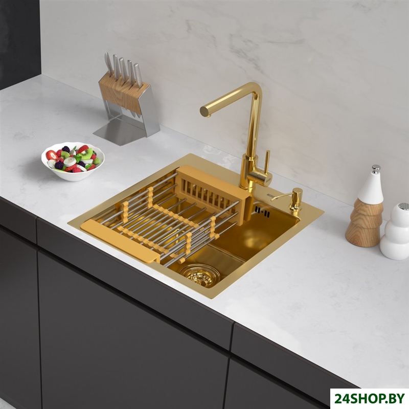 Кухонная мойка ARFEKA Eco AR мойка 450*500, коландер, дозатор Gold Кухонная мойка ARFEKA Eco AR мойка 450*500, коландер, дозатор Gold