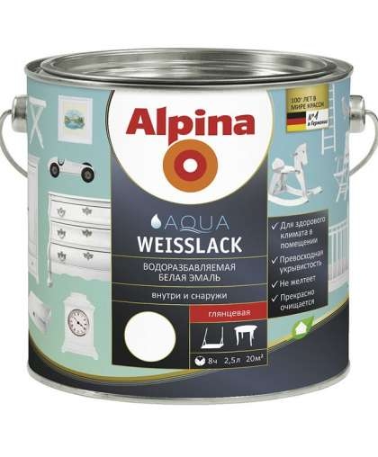 Эмаль Alpina Aqua Weisslack (глянцевая, 2.5 л) Эмаль Alpina Aqua Weisslack (глянцевая, 2.5 л)