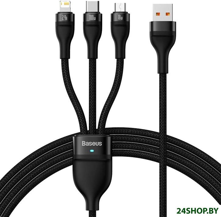 Кабель Baseus CASS030001 USB-A - USB-C, microUSB, Lightning (1.2 м, черный) Кабель Baseus CASS030001 USB-A - USB-C, microUSB, Lightning (1.2 м, черный)