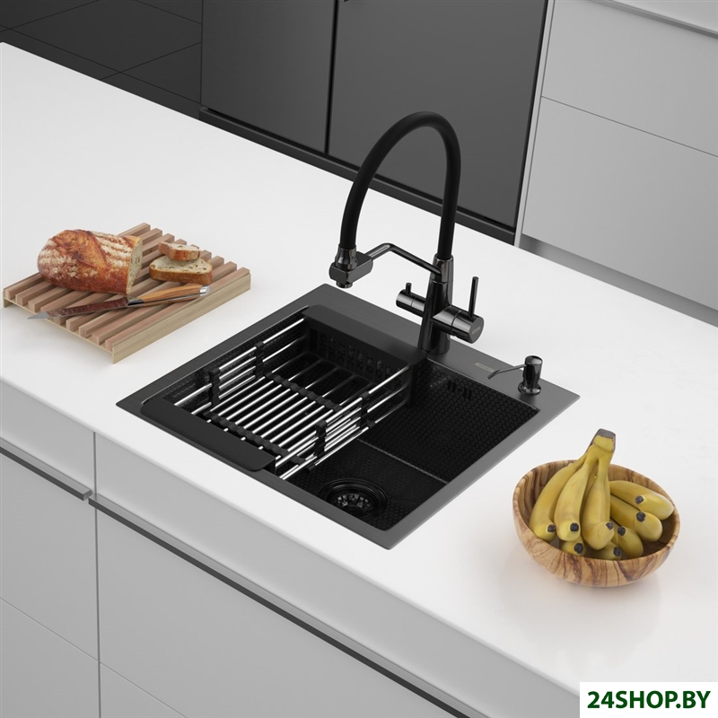 Кухонная мойка ARFEKA ECO AR мойка 500*500, коландер, дозатор Black Decor Кухонная мойка ARFEKA ECO AR мойка 500*500, коландер, дозатор Black Decor