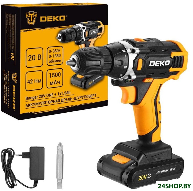 Дрель-шуруповерт Deko Banger 20V ONE + 083-1042 (с 1-им АКБ) Дрель-шуруповерт Deko Banger 20V ONE + 083-1042 (с 1-им АКБ)
