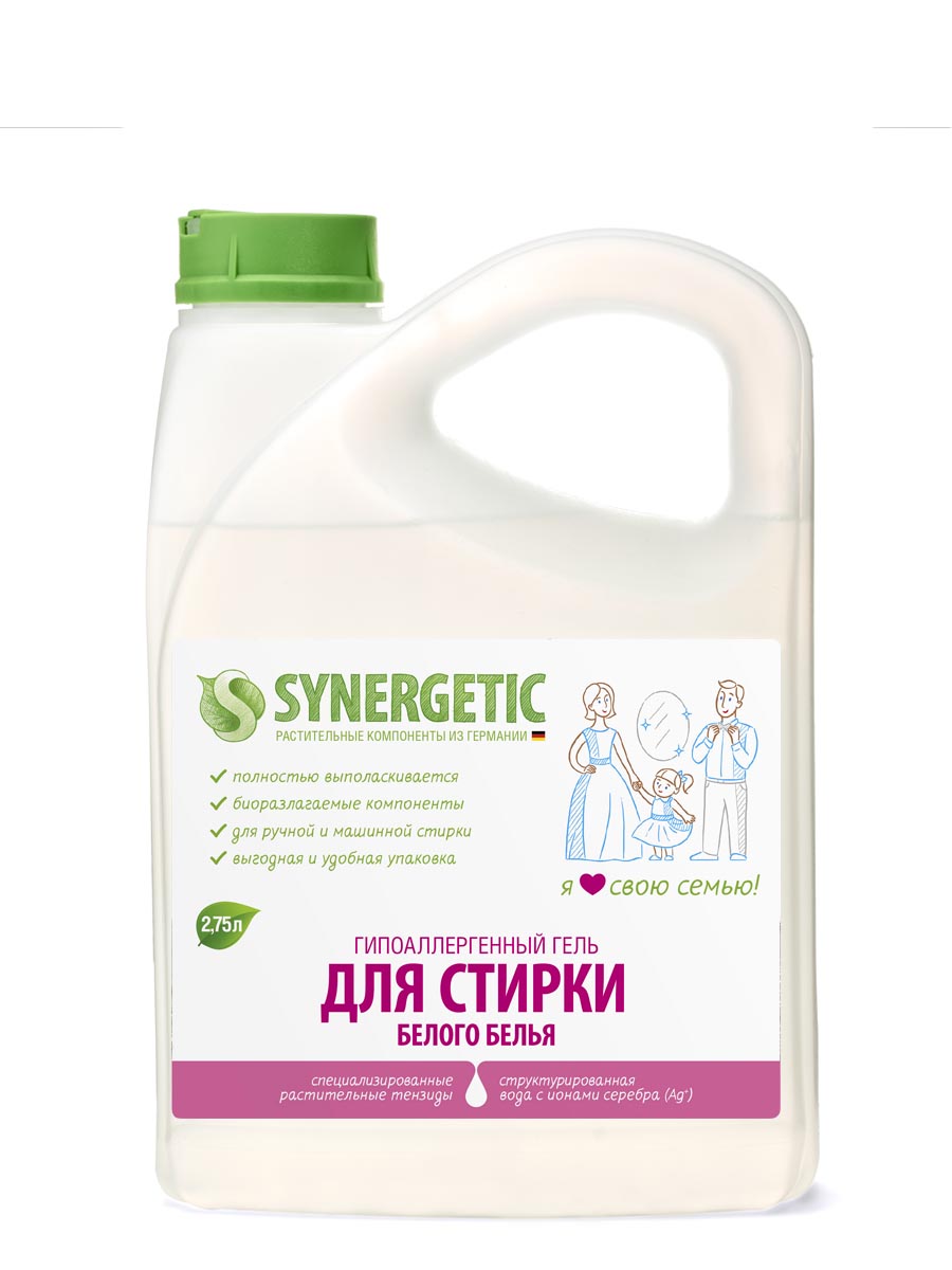SYNERGETIC Биоразлагаемый концентрированный гель для стирки белого белья, 2,75 л SYNERGETIC Биоразлагаемый концентрированный гель для стирки белого белья, 2,75 л