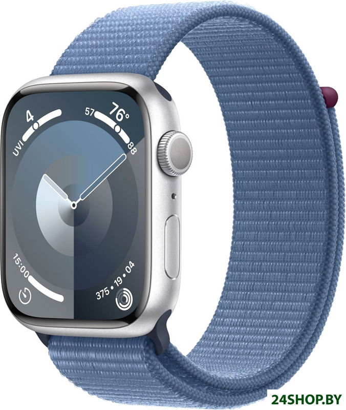 Умные часы Apple Watch Series 9 45 мм (алюминиевый корпус, серебристый/зимний синий, нейлоновый реме Умные часы Apple Watch Series 9 45 мм (алюминиевый корпус, серебристый/зимний синий, нейлоновый реме