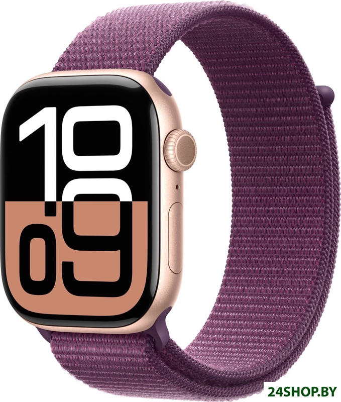 Умные часы Apple Watch Series 10 46 мм (алюминиевый корпус, розовое золото/сливовый, нейлоновый реме Умные часы Apple Watch Series 10 46 мм (алюминиевый корпус, розовое золото/сливовый, нейлоновый реме