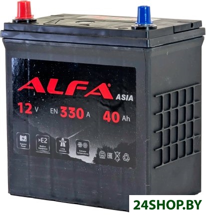 Автомобильный аккумулятор ALFA Asia JL+ тонкие клеммы (40 А·ч) Автомобильный аккумулятор ALFA Asia JL+ тонкие клеммы (40 А·ч)
