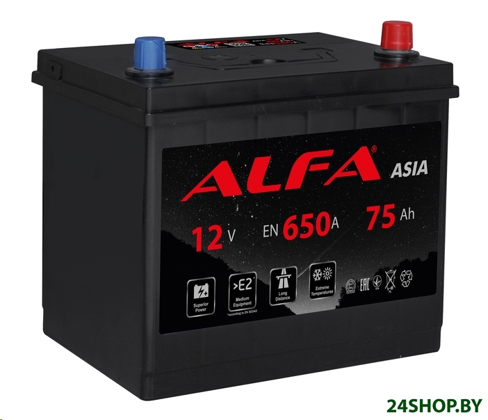 Автомобильный аккумулятор ALFA Asia JR 650A (75 А·ч) Автомобильный аккумулятор ALFA Asia JR 650A (75 А·ч)