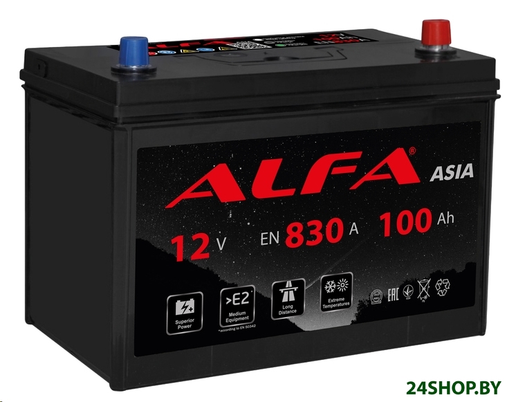 Автомобильный аккумулятор ALFA Asia JR 830A (100 А·ч) Автомобильный аккумулятор ALFA Asia JR 830A (100 А·ч)
