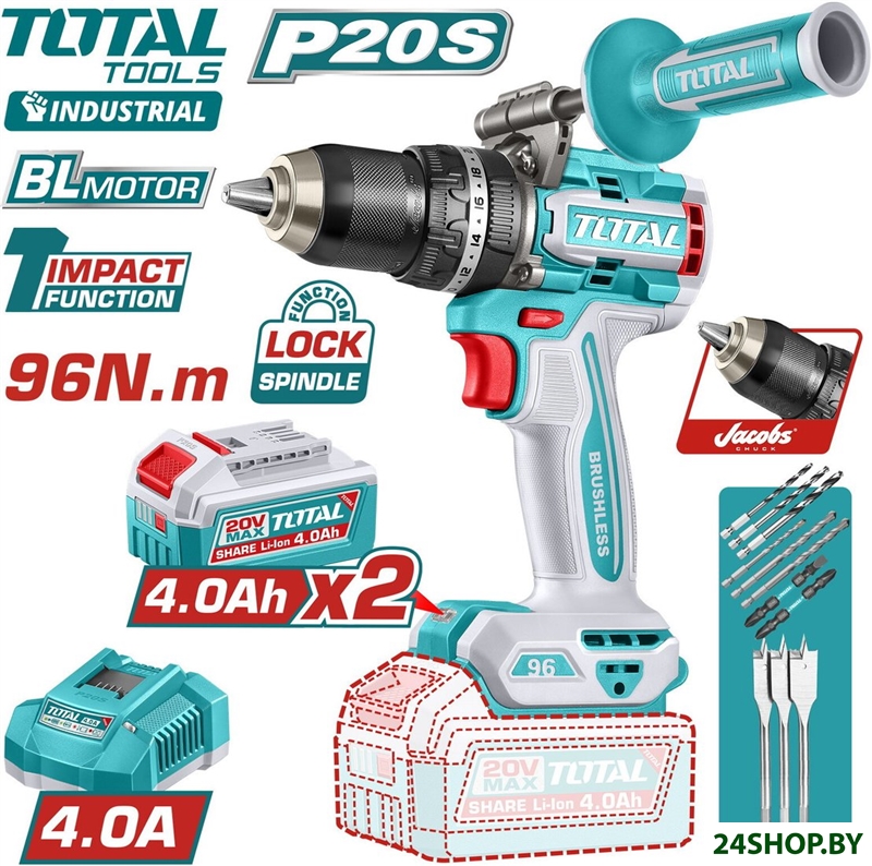 Ударная дрель-шуруповерт Total TIDLI209686 (с 2-мя АКБ, кейс) Ударная дрель-шуруповерт Total TIDLI209686 (с 2-мя АКБ, кейс)
