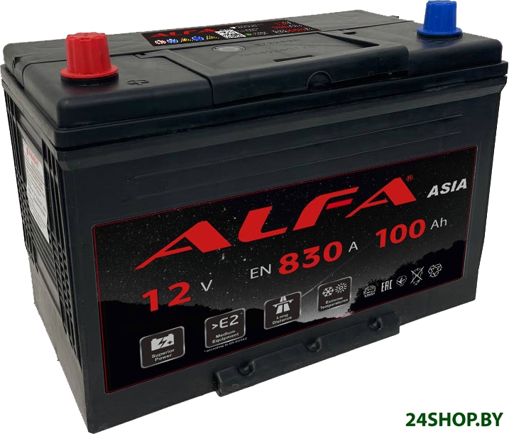 Автомобильный аккумулятор ALFA Asia JL 830A (100 А·ч) Автомобильный аккумулятор ALFA Asia JL 830A (100 А·ч)