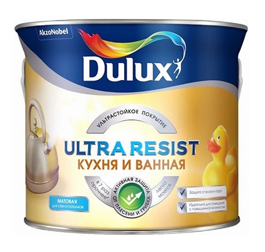 Краска Dulux Ultra Resist для кухни и ванной BW 2.5л (белый матовый) Краска Dulux Ultra Resist для кухни и ванной BW 2.5л (белый матовый)