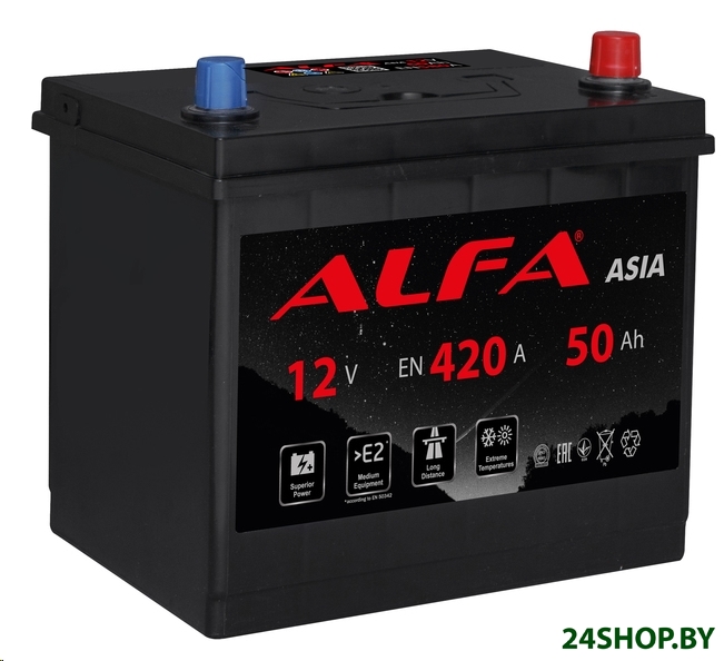 Автомобильный аккумулятор ALFA Asia JR 420A (50 А·ч) Автомобильный аккумулятор ALFA Asia JR 420A (50 А·ч)