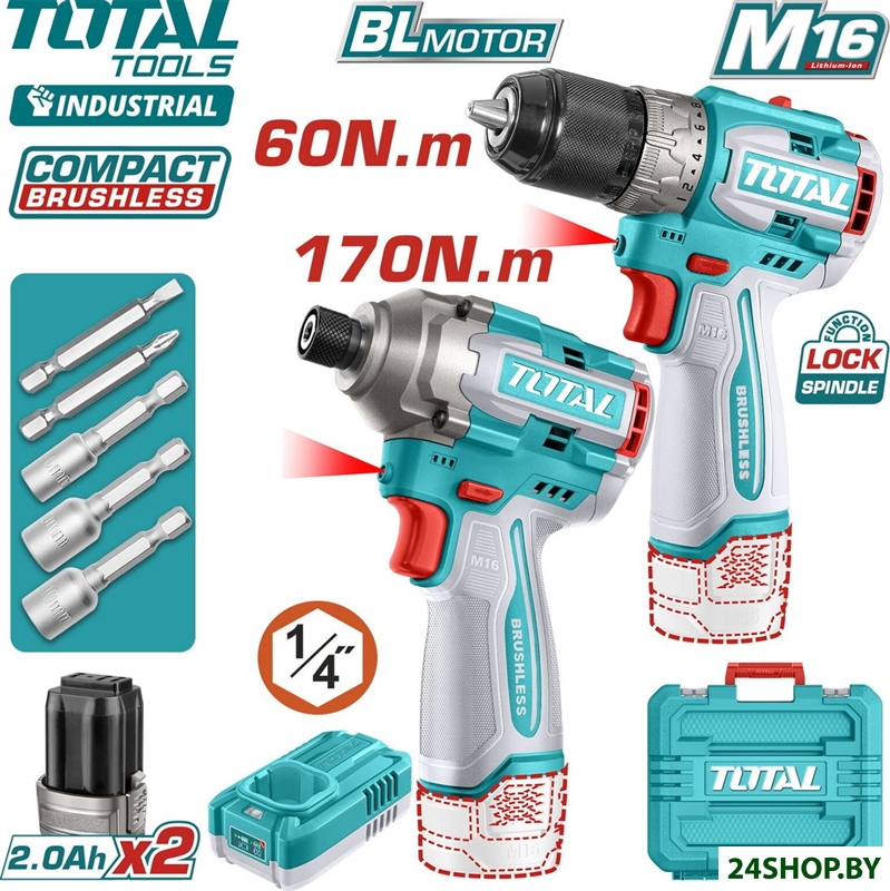 Total TOSLI240968 (шуруповерт, винтоверт, 2 АКБ, кейс) Total TOSLI240968 (шуруповерт, винтоверт, 2 АКБ, кейс)