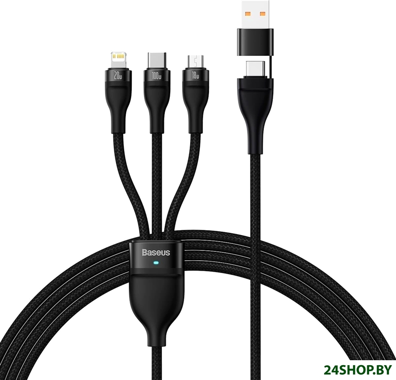 Кабель Baseus CASS030101 USB-C/A - USB-C, microUSB, Lightning (1.2 м, черный) Кабель Baseus CASS030101 USB-C/A - USB-C, microUSB, Lightning (1.2 м, черный)