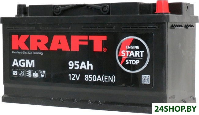 Автомобильный аккумулятор KRAFT AGM 95 R+ Автомобильный аккумулятор KRAFT AGM 95 R+