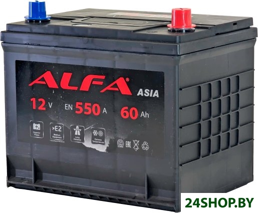 Автомобильный аккумулятор ALFA Asia JR+ универсальный борт (60 А·ч) Автомобильный аккумулятор ALFA Asia JR+ универсальный борт (60 А·ч)