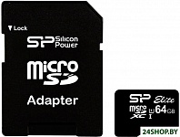 Картинка Карта памяти Silicon Power microSDXC Elite UHS-1 (Class 10) 64 Gb (SD adapter)