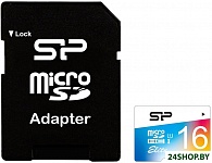 Картинка Карта памяти Silicon Power Elite microSDHC UHS-I 16GB + адаптер (SP016GBSTHBU1V20SP)