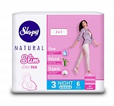 Sleepy Natural SLIM EXTRA THIN 3 в 1 Night Супертонкие женские гигиенические прокладки, 6 шт