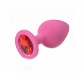 Картинка Силиконовая анальная пробка с красным камнем S розовая