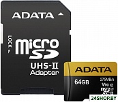 Картинка Карта памяти A-Data microSDXC UHS-II 64GB + адаптер [AUSDX64GUII3CL10-CA1]