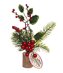 Картинка Композиция Серпантин Алая гроздь на пеньке 30х12 см (зеленый/красный) 201-1282