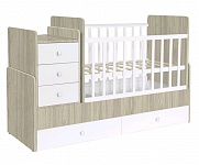 Картинка Детская кровать-трансформер Polini Kids Simple 1100 с комодом (вяз/белый)
