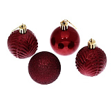 Картинка Елочная игрушка Серпантин Микс фактур шар 5 см 4 шт (темный рубин) 201-0829
