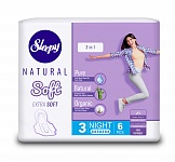 Sleepy Natural SOFT EXTRA SOFT 3 в 1 Night Женские гигиенические прокладки, 6 шт