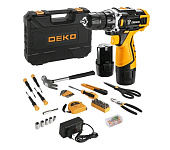 Картинка Дрель-шуруповерт Deko DKCD12FU-Li SET 104 063-4117 (с 2-мя АКБ, кейс, набор оснастки)