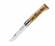 Картинка Нож туристический OPINEL №8 / 002335 (нержавеющая сталь, дуб, гравировка собака)