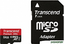 Карта памяти Transcend microSDXC UHS-I 300x Premium (Class 10) 64GB (TS64GUSDU1)