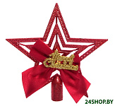 Картинка Елочная верхушка Серпантин Рождество звезда с бантом 9.5 см (красный) 201-1099