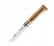 Картинка Нож туристический OPINEL №8 / 002332 (нержавеющая сталь, дуб, гравировка олень)