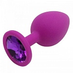 Силиконовая анальная пробка пурпурная с фиолетовым кристаллом S