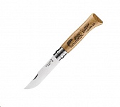 Картинка Нож туристический OPINEL №8 / 002334 (нержавеющая сталь, дуб, гравировка рыба)