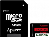 Картинка Карта памяти Apacer microSDXC AP64GMCSX10U5-R 64GB (с адаптером)