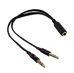 Картинка Кабель-переходник 2xJack3.5-M 4-pin Jack3.5-F (черный)