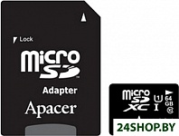 Картинка Карта памяти Apacer microSDXC (Class 10) 64GB + адаптер [AP64GMCSX10U1-R]