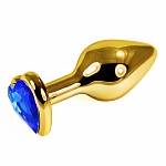 Анальная пробка синяя Rosebud Heart Metal Plug(Gold) S