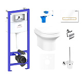 Картинка Унитаз Lavinia Boho Relfix Grance Hill Rimless 9 в 1 75110431 (белый/золот. пластик)