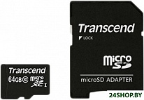 Картинка Карта памяти Transcend microSDXC Premium Class 10 64GB + адаптер [TS64GUSDXC10]