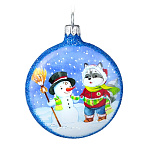 Картинка Елочная игрушка Грай Медальон Енотик со снеговиком Ф-106