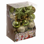 Картинка Елочная игрушка Серпантин Веселая елочка 3 см 32 шт (шампань/зеленый) 201-1564