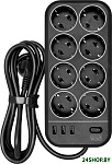 SP-08 USB03AB (3 м, 8 розеток, черный)