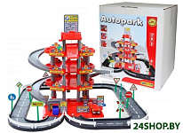 Картинка Игровой набор Полесье Паркинг 4-уровневый с дорогой и автомобилями, красный (в коробке) (44